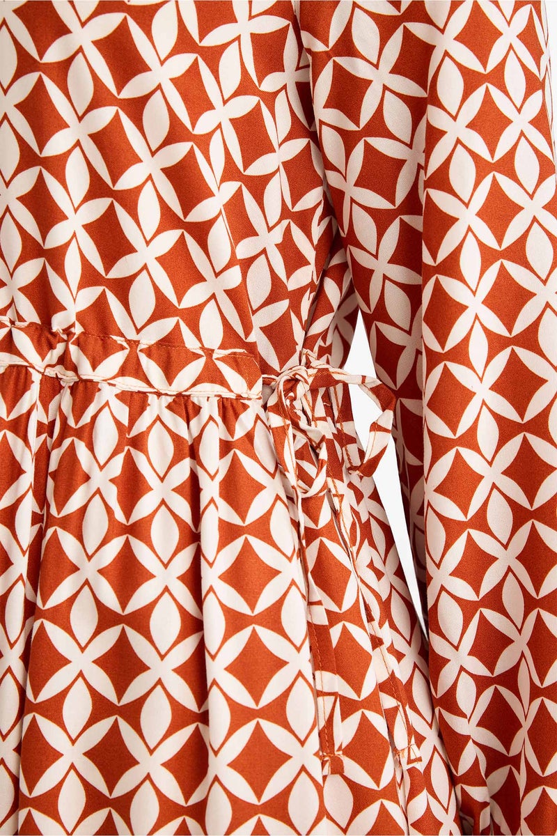 DeFacto Orange Woman Regular Fit Printed Viscose Dress Casual - Image 4